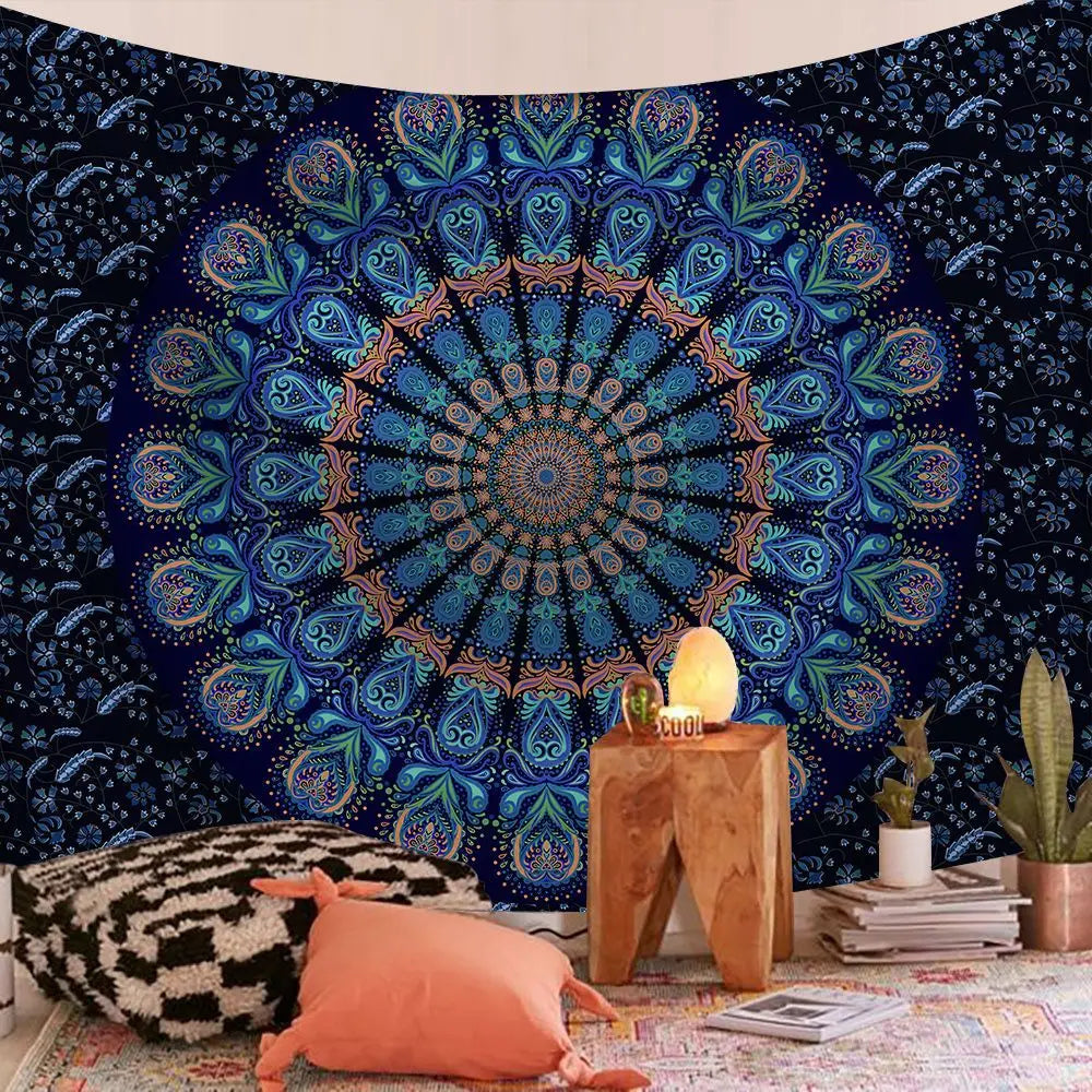 Floral Mandala Tapestry, Jacquard Polyester Wall Hanging, Machine-Washable Rectangle for Bedroom, Living Room and Travel - product view 4