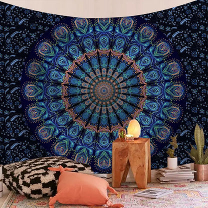 Floral Mandala Tapestry, Jacquard Polyester Wall Hanging, Machine-Washable Rectangle for Bedroom, Living Room and Travel - product view 4
