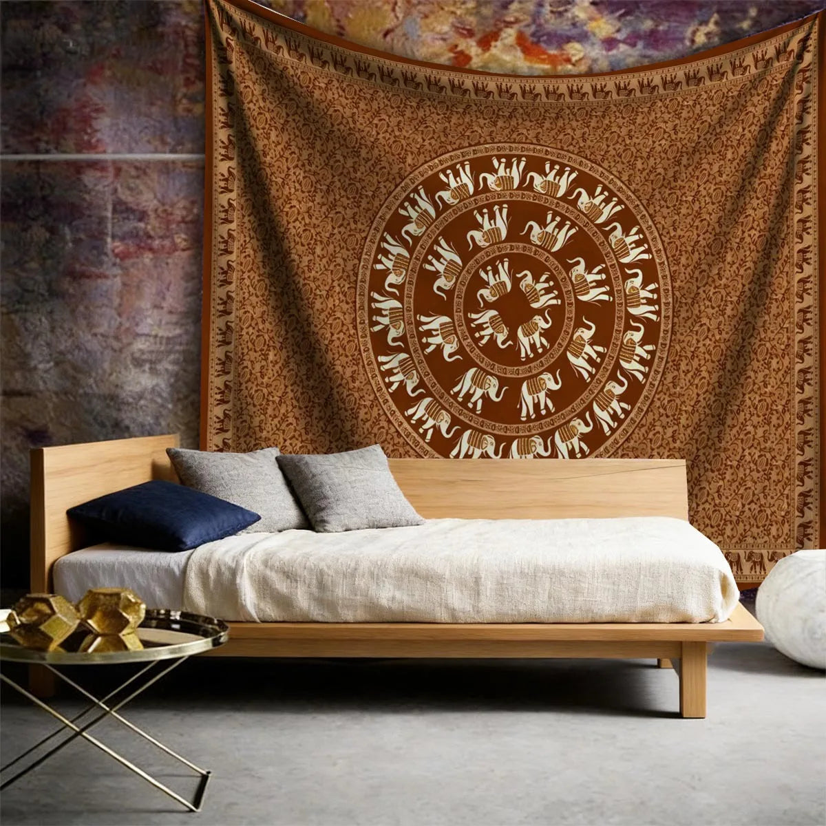 Floral Mandala Tapestry, Jacquard Polyester Wall Hanging, Machine-Washable Rectangle for Bedroom, Living Room and Travel - product view 5