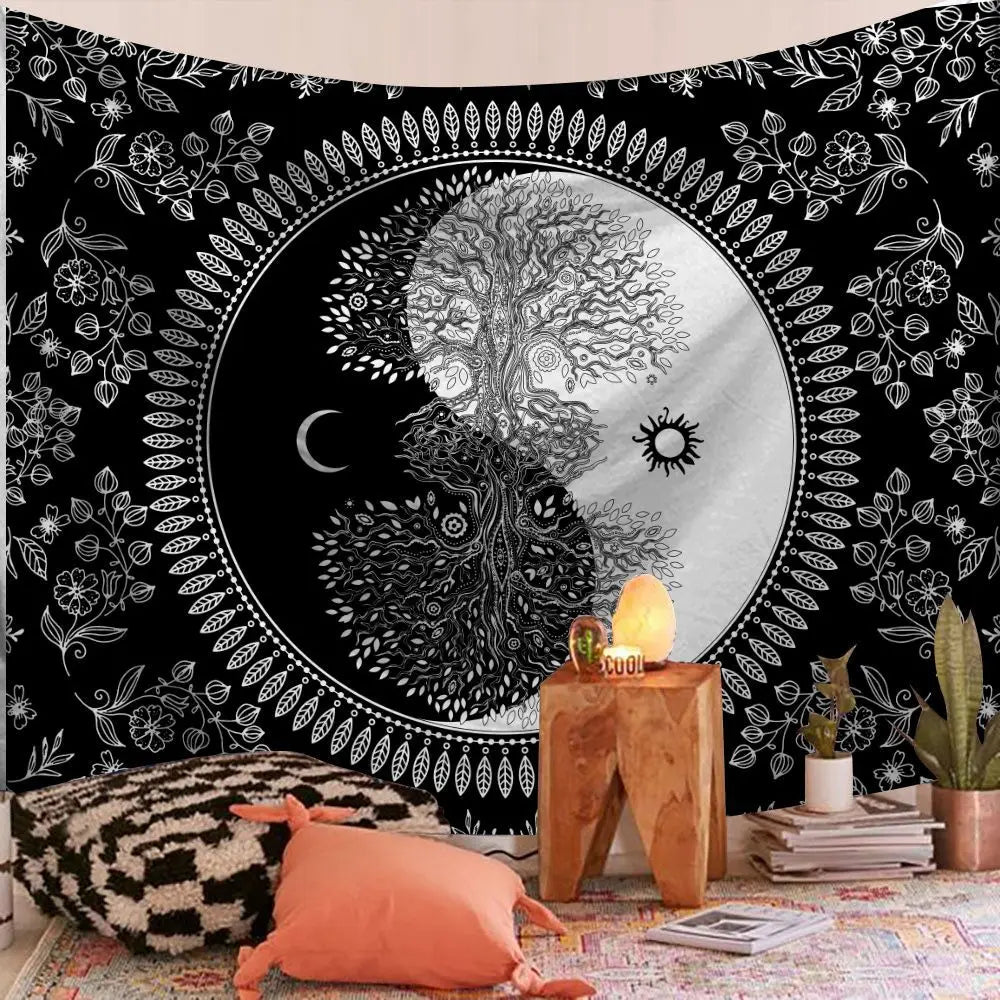 Floral Mandala Tapestry, Jacquard Polyester Wall Hanging, Machine-Washable Rectangle for Bedroom, Living Room and Travel - product view 6