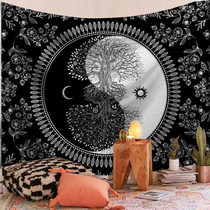 Floral Mandala Tapestry, Jacquard Polyester Wall Hanging, Machine-Washable Rectangle for Bedroom, Living Room and Travel - product view 6