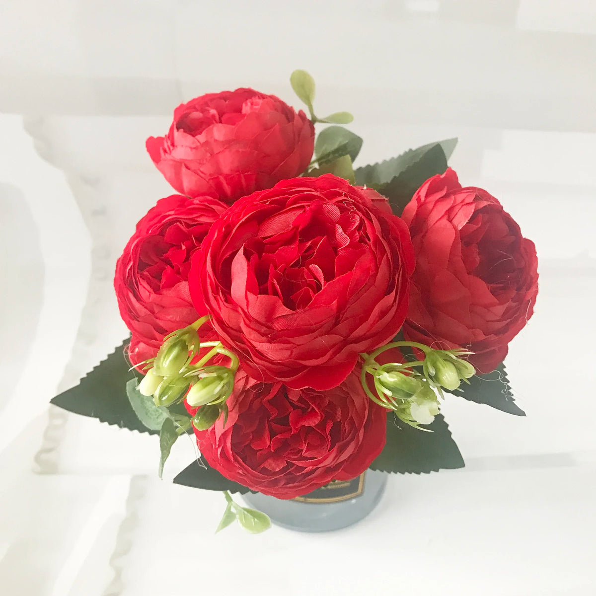 Silk Peony Artificial Flowers Bouquet, 30 cm, 5 Flower Heads, 4 Buds and Gypsophila for Home and Wedding Décor - product view 1