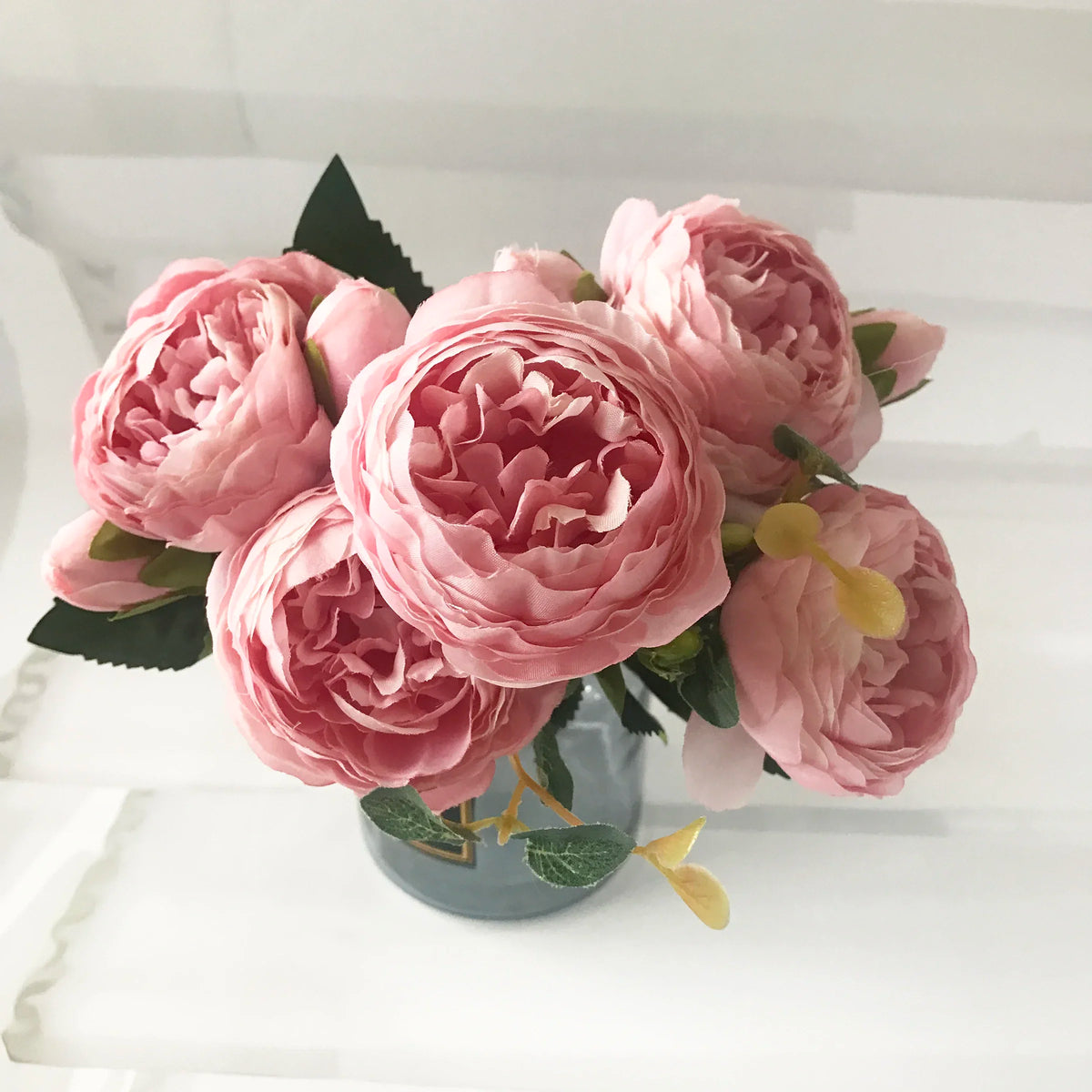 Silk Peony Artificial Flowers Bouquet, 30 cm, 5 Flower Heads, 4 Buds and Gypsophila for Home and Wedding Décor - product view 3
