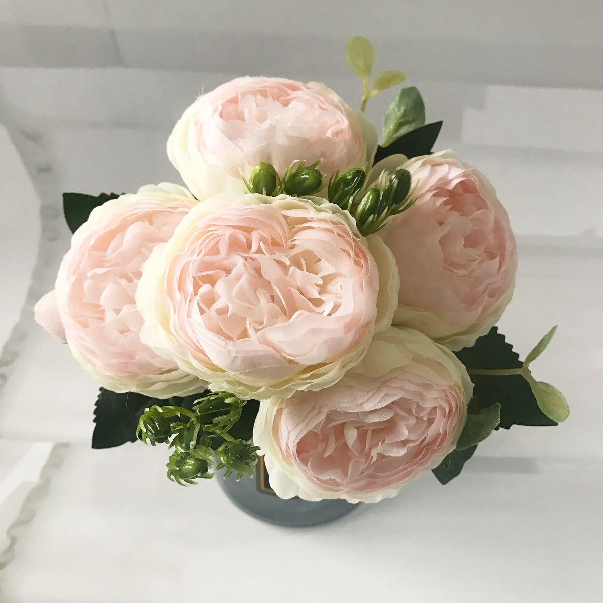 Silk Peony Artificial Flowers Bouquet, 30 cm, 5 Flower Heads, 4 Buds and Gypsophila for Home and Wedding Décor - product view 4
