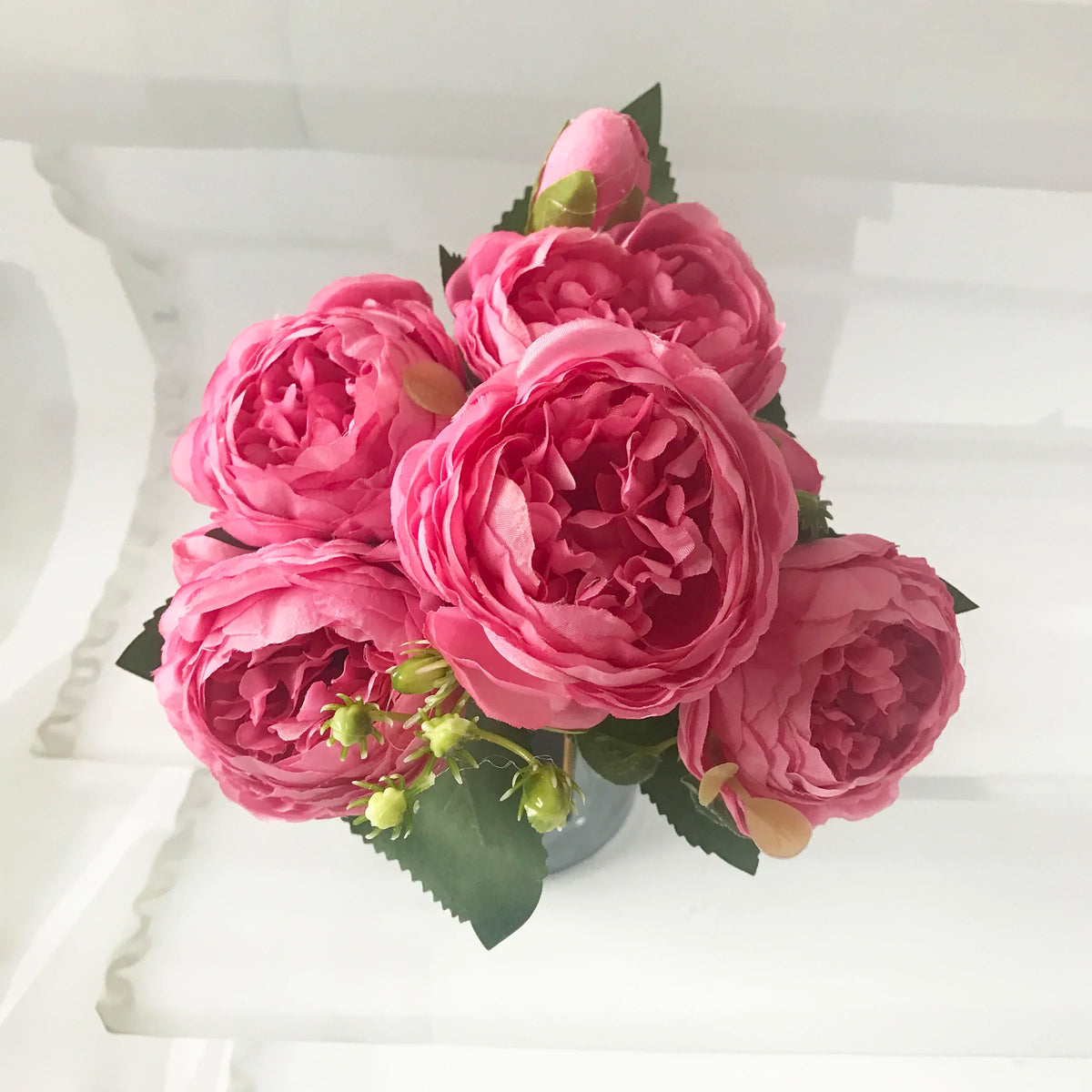 Silk Peony Artificial Flowers Bouquet, 30 cm, 5 Flower Heads, 4 Buds and Gypsophila for Home and Wedding Décor - product view 6