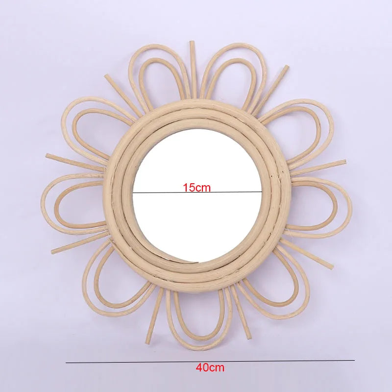 Round Rattan Makeup Mirror, Powder-Coated Decorative Wall Mirror with Multiple Design Options for Bedroom and Bathroom Décor - product view 1