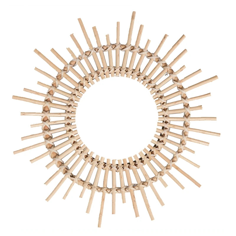 round rattan mirror - product view 2