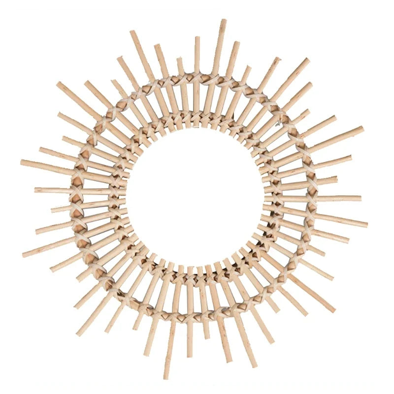 Round Rattan Makeup Mirror, Powder-Coated Decorative Wall Mirror with Multiple Design Options for Bedroom and Bathroom Décor - product view 2
