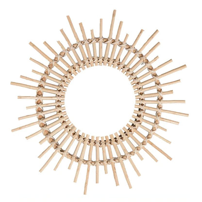 Round Rattan Makeup Mirror, Powder-Coated Decorative Wall Mirror with Multiple Design Options for Bedroom and Bathroom Décor - product view 2