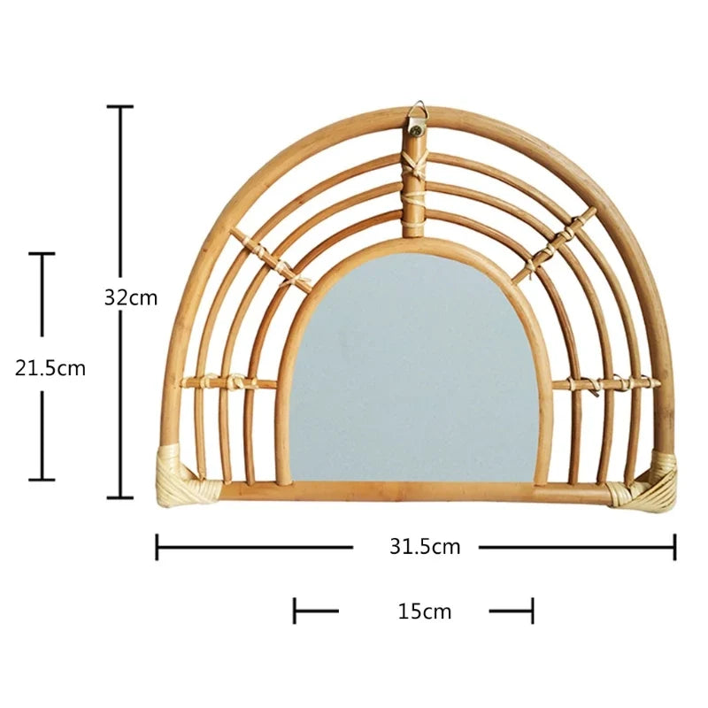 Round Rattan Makeup Mirror, Powder-Coated Decorative Wall Mirror with Multiple Design Options for Bedroom and Bathroom Décor - product view 6