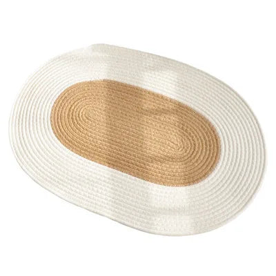 Hand-Knotted Cotton Jute Rug, Oval Anti-Slip Doormat with Solid Pattern for Home, Doorway, Kitchen and Floor Decor, 45 x 65 cm - product view 1