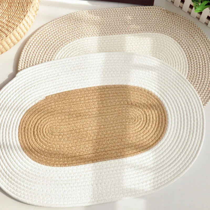 Hand-Knotted Cotton Jute Rug, Oval Anti-Slip Doormat with Solid Pattern for Home, Doorway, Kitchen and Floor Decor, 45 x 65 cm - product view 3