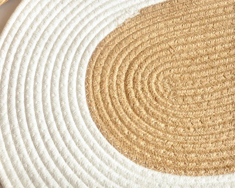Hand-Knotted Cotton Jute Rug, Oval Anti-Slip Doormat with Solid Pattern for Home, Doorway, Kitchen and Floor Decor, 45 x 65 cm - product view 5