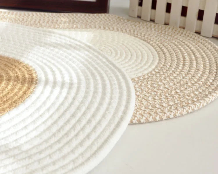 Hand-Knotted Cotton Jute Rug, Oval Anti-Slip Doormat with Solid Pattern for Home, Doorway, Kitchen and Floor Decor, 45 x 65 cm - product view 6