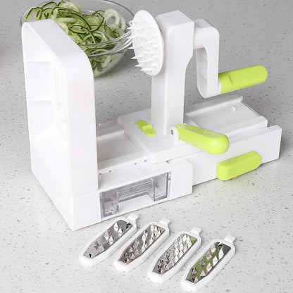 Folding Vegetable Spiralizer, 5 Rotating Stainless Steel Blades, Plastic Kitchen Tool for Zucchini Noodles and Pasta Prep - product view 5