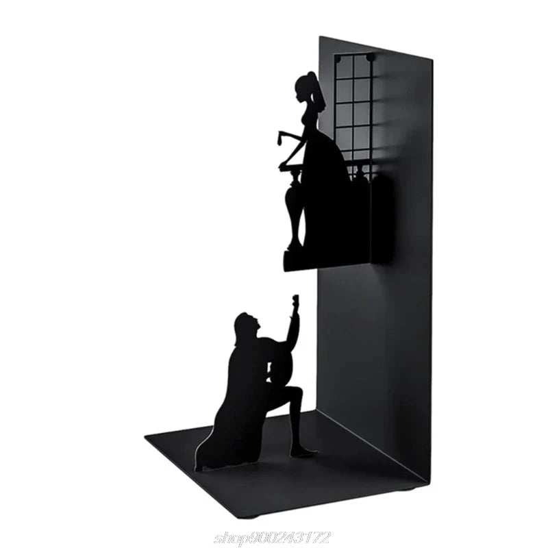 Iron Figure Bookend, Non-Skid Base, 10 x 8.5 x 17 cm Decorative Book Support for Home Office Shelves - product view 3