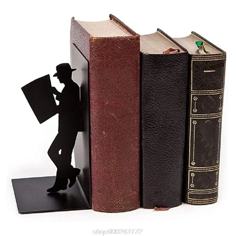 Iron Figure Bookend, Non-Skid Base, 10 x 8.5 x 17 cm Decorative Book Support for Home Office Shelves - product view 5