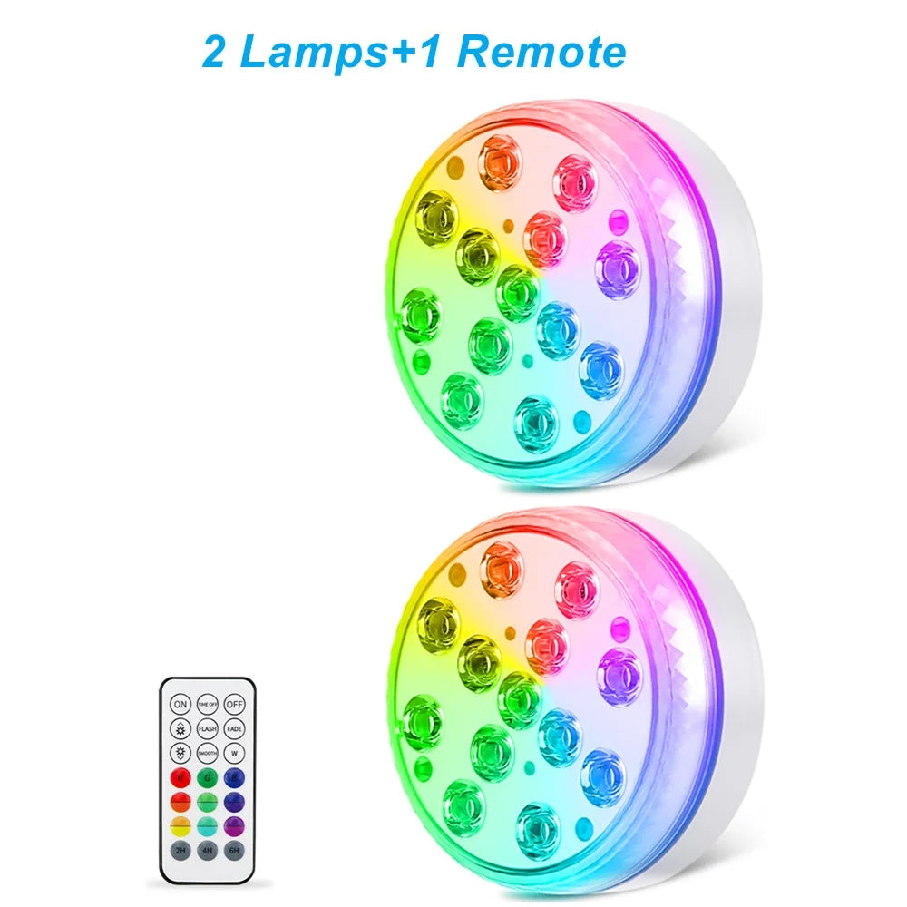 RGB Underwater Pool Light, IP68 Waterproof LED Submersible Lamp with RF Remote, 16 Colors, Timer and Suction Mount - product view 2