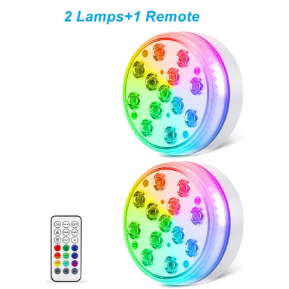 RGB Underwater Pool Light, IP68 Waterproof LED Submersible Lamp with RF Remote, 16 Colors, Timer and Suction Mount - product view 2