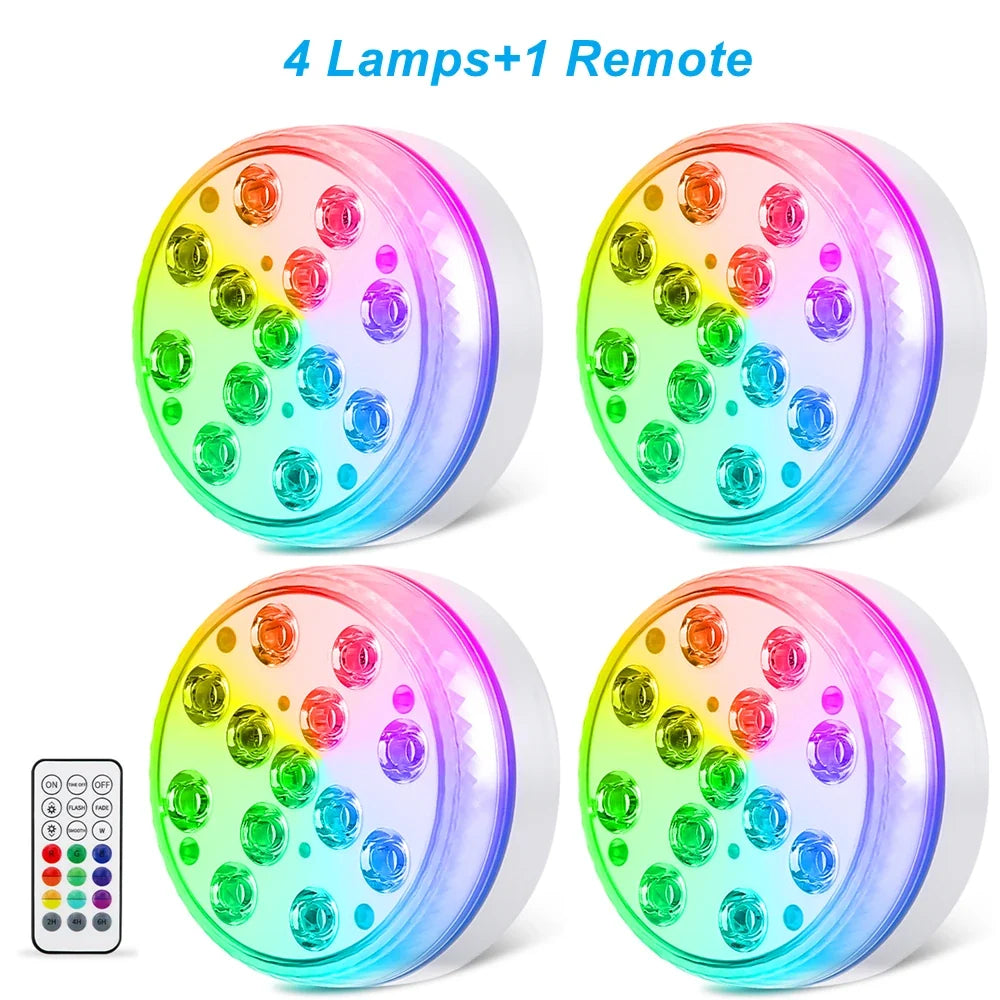 RGB Underwater Pool Light, IP68 Waterproof LED Submersible Lamp with RF Remote, 16 Colors, Timer and Suction Mount - product view 3