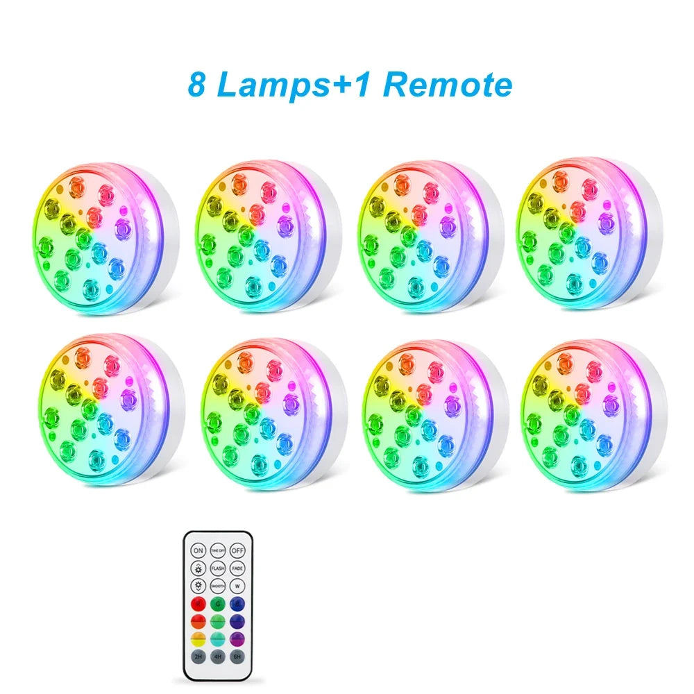 RGB Underwater Pool Light, IP68 Waterproof LED Submersible Lamp with RF Remote, 16 Colors, Timer and Suction Mount - product view 4