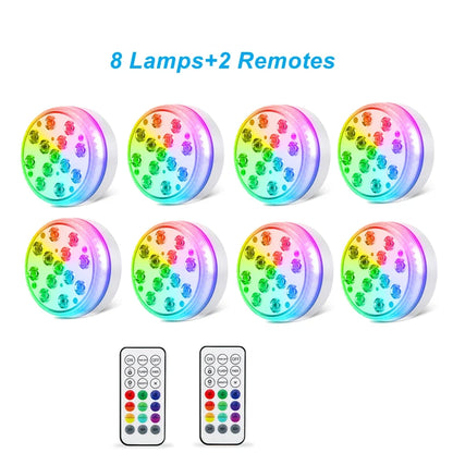 RGB Underwater Pool Light, IP68 Waterproof LED Submersible Lamp with RF Remote, 16 Colors, Timer and Suction Mount - product view 5