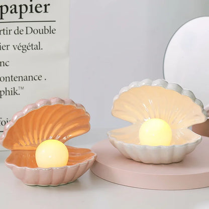 Ceramic Shell Pearl Night Light, Warm Yellow LED, Battery Powered, Detachable Pearl, Pink, White or Flashlight Style - product view 4