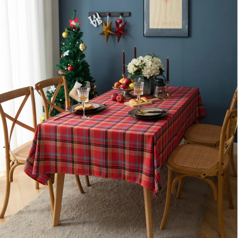 Plaid Cotton Tablecloth, Machine-Washable Woven Textured Rectangle Dining Table Cover in Multiple Sizes and Colors - product view 1