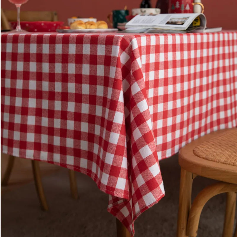 Plaid Cotton Tablecloth, Machine-Washable Woven Textured Rectangle Dining Table Cover in Multiple Sizes and Colors - product view 2