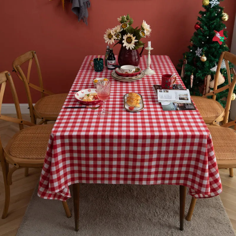 Plaid Cotton Tablecloth, Machine-Washable Woven Textured Rectangle Dining Table Cover in Multiple Sizes and Colors - product view 4