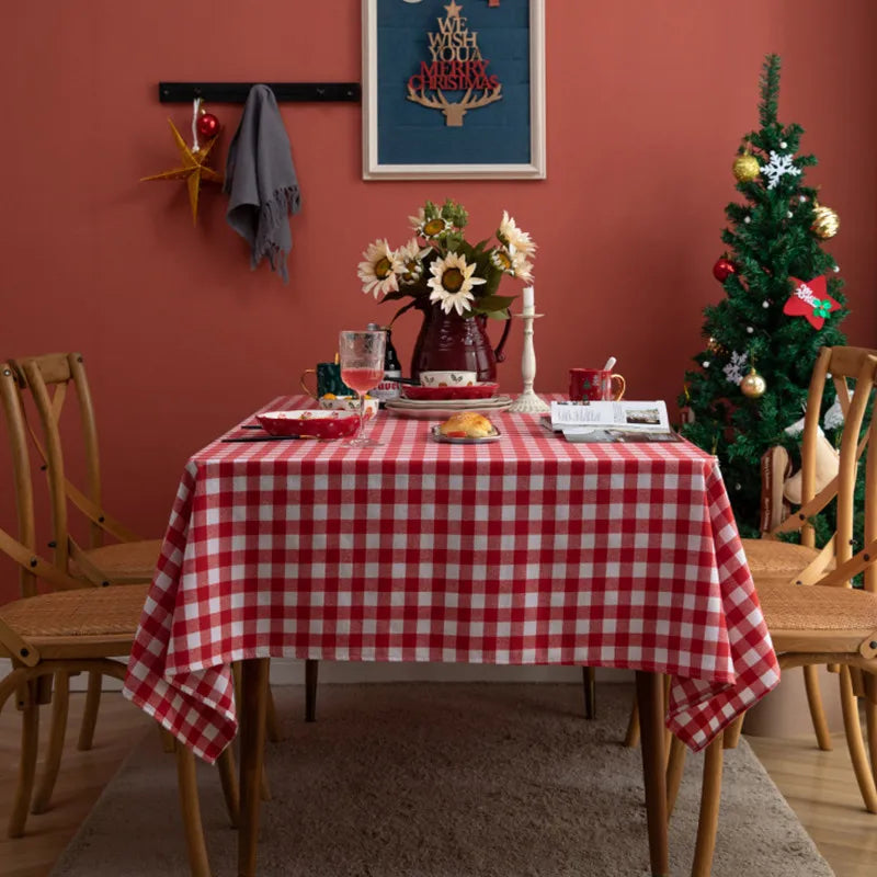 Plaid Cotton Tablecloth, Machine-Washable Woven Textured Rectangle Dining Table Cover in Multiple Sizes and Colors - product view 6