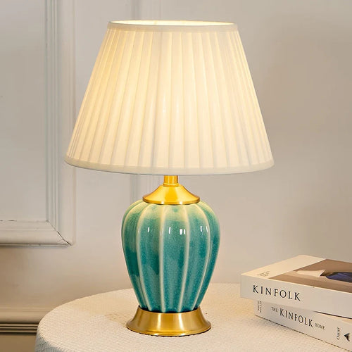 Ceramic Bedside Table Lamp, E27 LED Bulb Included, Knob Switch, Warm White Light, 33 × 50 cm Bedroom Decor - product view 1