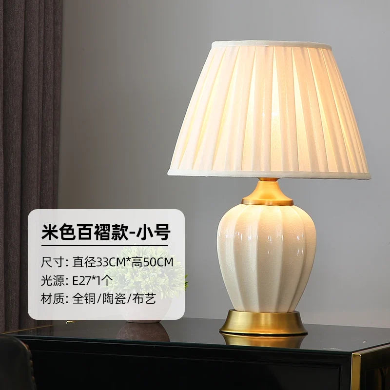 Ceramic Bedside Table Lamp, E27 LED Bulb Included, Knob Switch, Warm White Light, 33 × 50 cm Bedroom Decor - product view 2