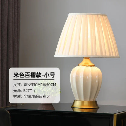 Ceramic Bedside Table Lamp, E27 LED Bulb Included, Knob Switch, Warm White Light, 33 × 50 cm Bedroom Decor - product view 2