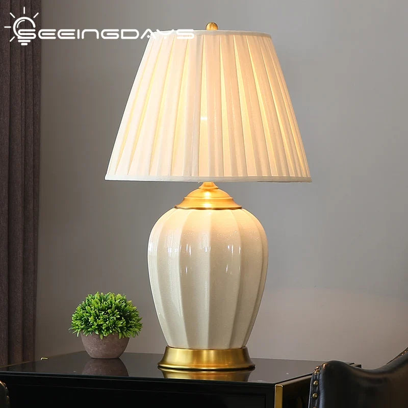 Ceramic Bedside Table Lamp, E27 LED Bulb Included, Knob Switch, Warm White Light, 33 × 50 cm Bedroom Decor - product view 3