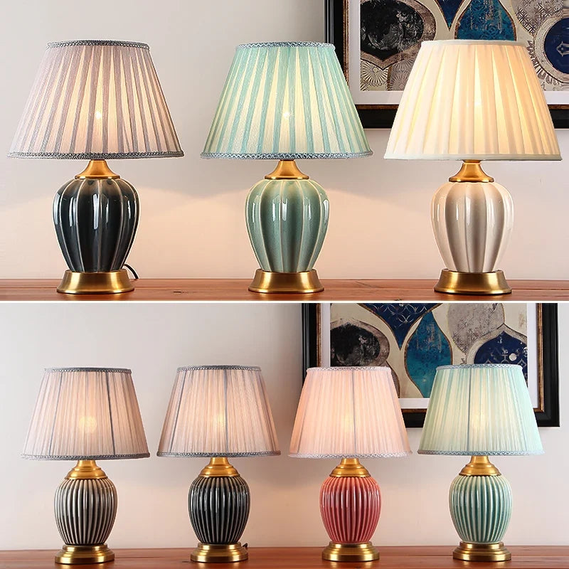 Ceramic Bedside Table Lamp, E27 LED Bulb Included, Knob Switch, Warm White Light, 33 × 50 cm Bedroom Decor - product view 4