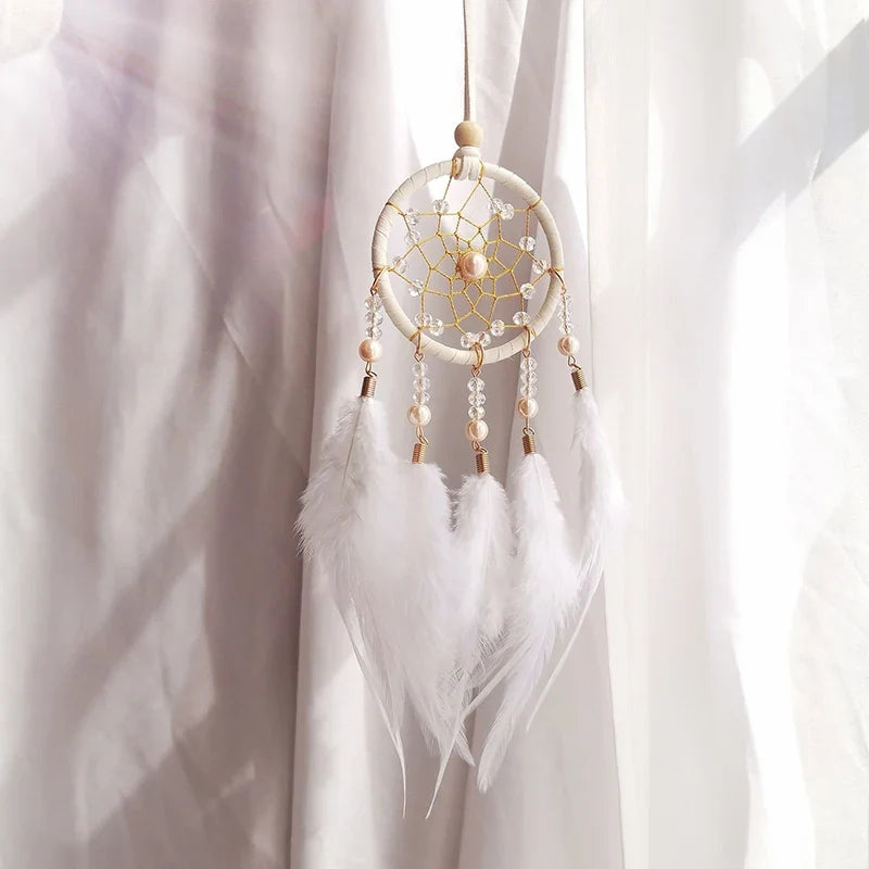 Feather Dream Catcher Wind Chime, Wicker Pastoral Hanging Décor for Home, Balcony, Window, Car or Holiday Gift - product view 2