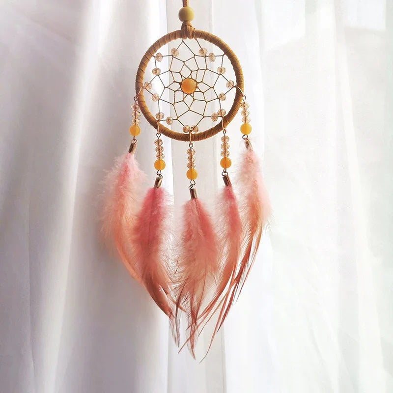 Feather Dream Catcher Wind Chime, Wicker Pastoral Hanging Décor for Home, Balcony, Window, Car or Holiday Gift - product view 3