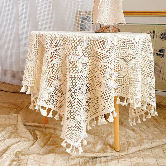 Crochet Tablecloth, Floral Rectangle Polyester-Cotton Cover, Pastoral Waterproof Oilproof Décor for Home and Events - product view 1