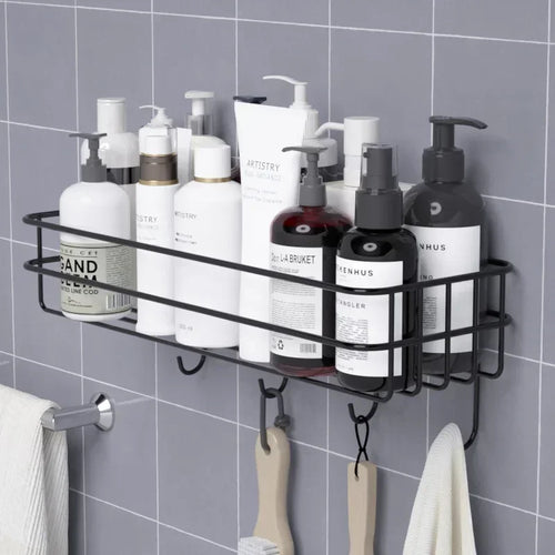 Wall Shelf, Japanese-Style Wrought-Iron Bathroom Storage Rack, Wall-Mounted Single-Tier Display Shelf in Black or White - product view 1