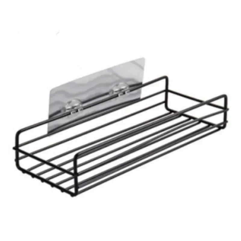 Wall Shelf, Japanese-Style Wrought-Iron Bathroom Storage Rack, Wall-Mounted Single-Tier Display Shelf in Black or White - product view 3