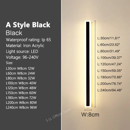 Outdoor Wall Light, Waterproof IP65 LED Wall Lamp, Forged Iron, Adjustable Color Temperature, 30–240 cm Length Options - product view 2