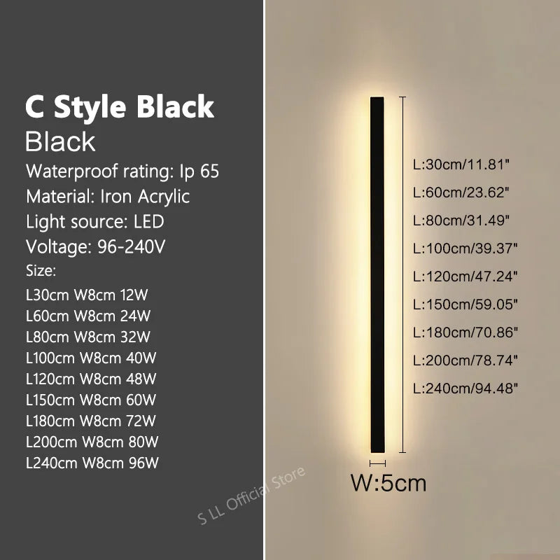 Outdoor Wall Light, Waterproof IP65 LED Wall Lamp, Forged Iron, Adjustable Color Temperature, 30–240 cm Length Options - product view 3