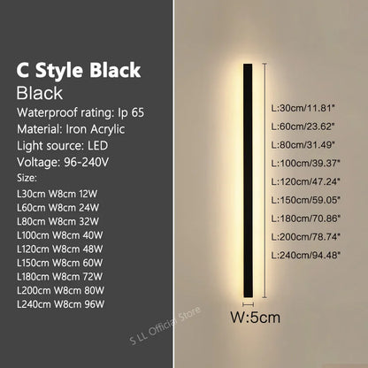 Outdoor Wall Light, Waterproof IP65 LED Wall Lamp, Forged Iron, Adjustable Color Temperature, 30–240 cm Length Options - product view 3