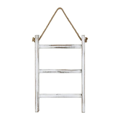 3-Tier Mini Wall-Hanging Towel Ladder, Whitewashed Rustic Storage Rack with Rope, 40 x 26 x 5.5cm - product view 2