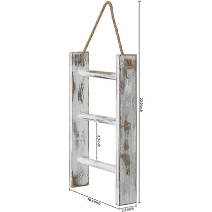 3-Tier Mini Wall-Hanging Towel Ladder, Whitewashed Rustic Storage Rack with Rope, 40 x 26 x 5.5cm - product view 3