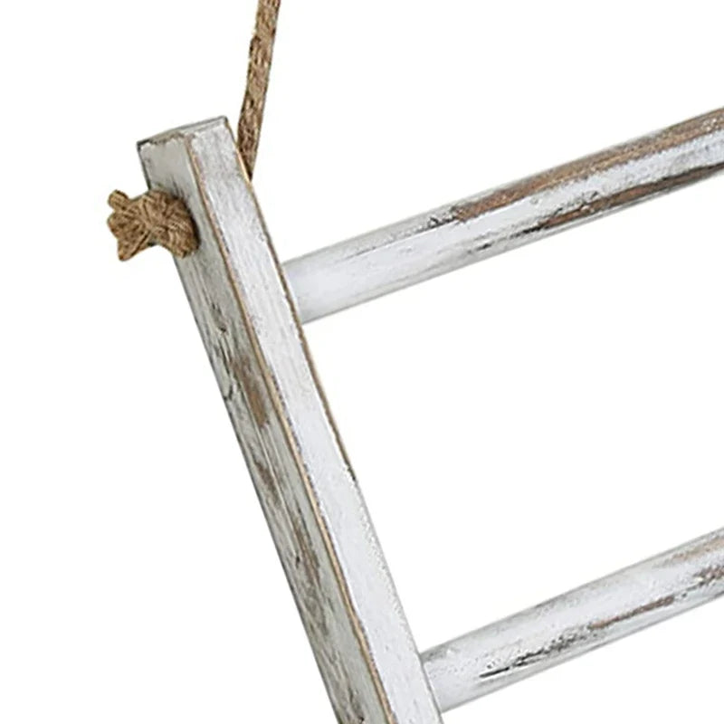 3-Tier Mini Wall-Hanging Towel Ladder, Whitewashed Rustic Storage Rack with Rope, 40 x 26 x 5.5cm - product view 4