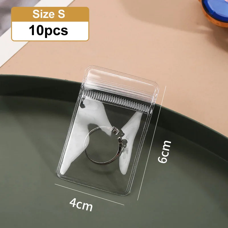 Transparent Resealable Jewelry Storage Bags, 10-Piece PVC Ziplock Organizer, Anti-Oxidation Small Item Pouches, S/M/L Options - product view 1