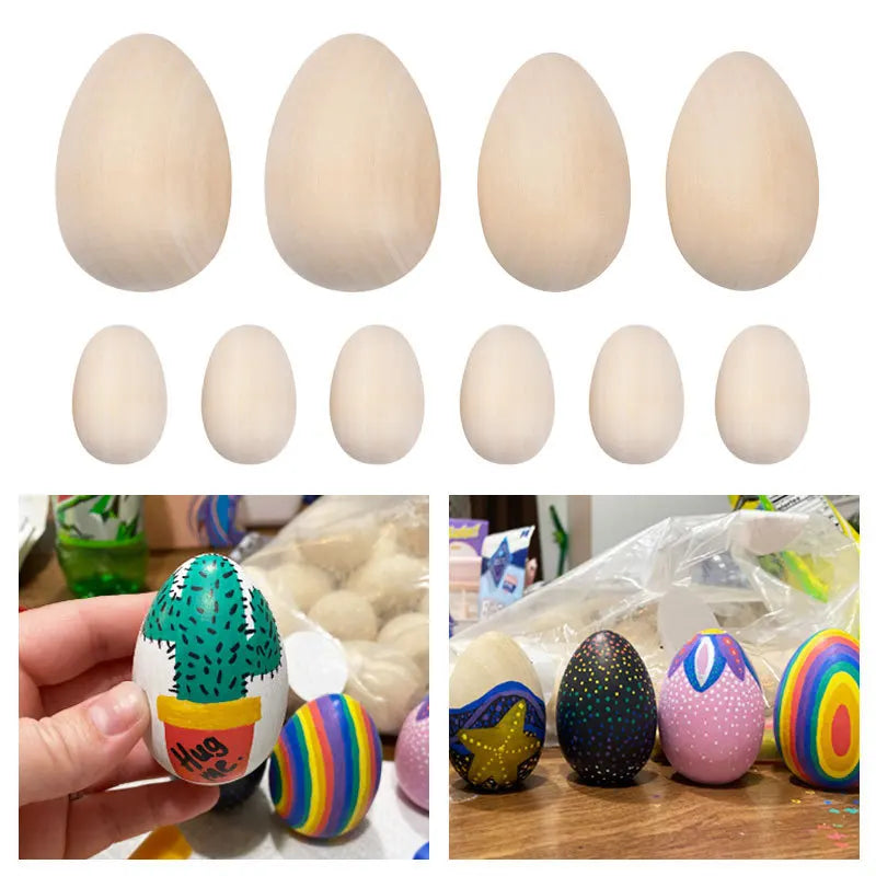 Unpainted Wooden Easter Eggs for DIY Crafts, Paintable Egg Ornaments, Easter Basket Fillers and Seasonal Decorations - product view 4
