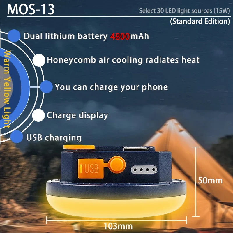 Rechargeable Camping Lantern, ABS Portable Emergency Light with Phone-Charging Support for Tents, Camping, Boating and Home - product view 1